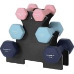 MIRA Home Halterset - Opbergstandaard - Sportkamer - Krachttraining - antislip neopreen coating - 3 paar, 2 x 1 kg, 2 x 2 kg, 2 x 3 kg