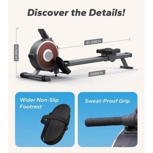 Magnetische Roeitrainer - Roeimachine - Roeitrainer - Roeiapparaat - App Compatibel - Dual Slide Rail - 16 Weerstandsniveaus - Stil & Krachtig - Max 160 kg Belastbaar - Compact & Stevig - Bruin