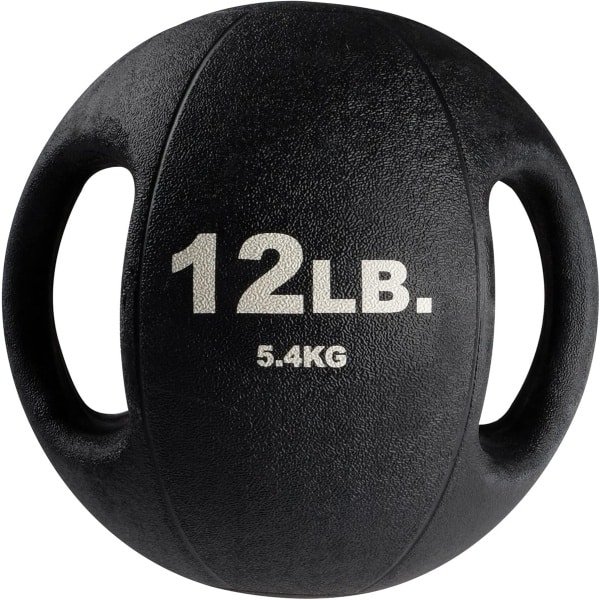 Medicijnbal Hard - Krachtbal Trainingsbal - Spierversterking Krachttraining - Twee Antislip Handgrepen - 5400 Gram - Zwart