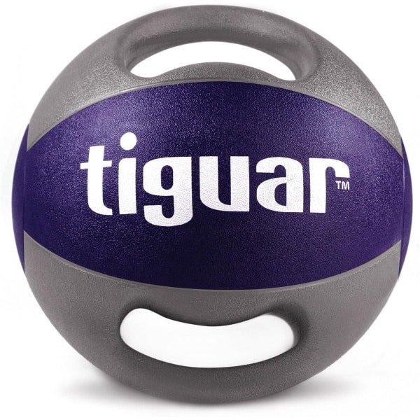 Medicijnbal met handgrepen - Trainingsbal Fitnessbal - Krachttraining Revalidatie - Beschermt de vloer - 10 kg - Aubergine