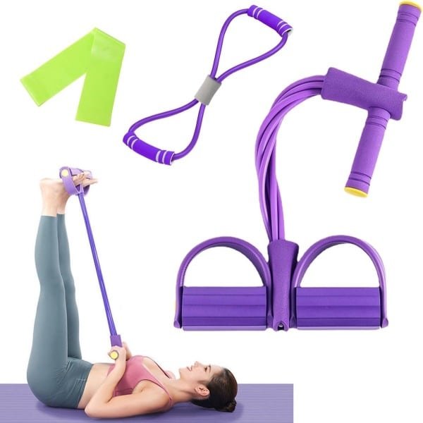Multifunctionele Fitness Weerstandsband Set met 6 Tubelussen en Pedalen voor Krachttraining