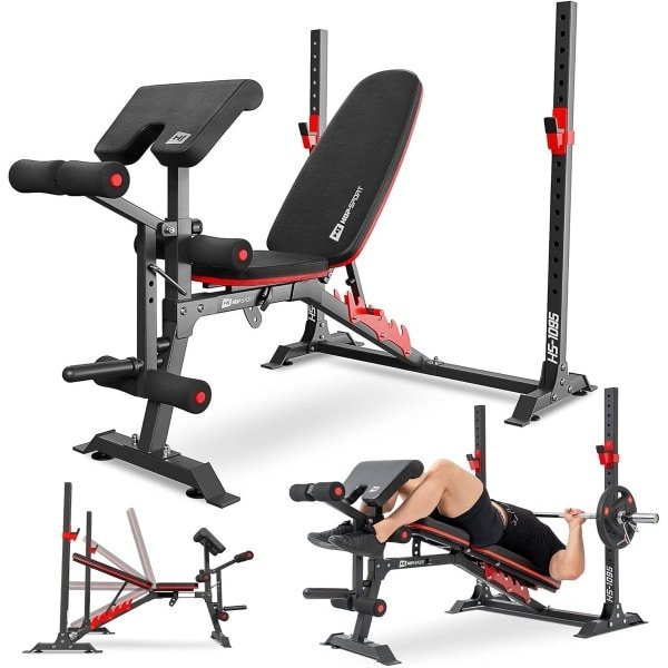 Multifunctionele Trainingsbank met Haltersteun en Curlpult voor Krachttraining Thuis