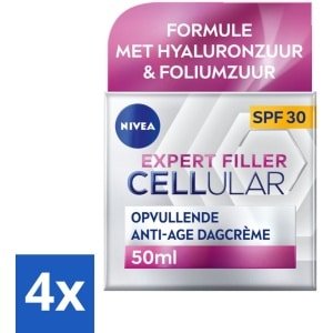 NIVEA - CELLular Expert Filler Dagcrème - Anti-Veroudering Gezichtscrème - SPF 30 - Met Hyaluronzuur, Creatine & Foliumzuur - 50 ml - Voordeelverpakking - 4 stuks