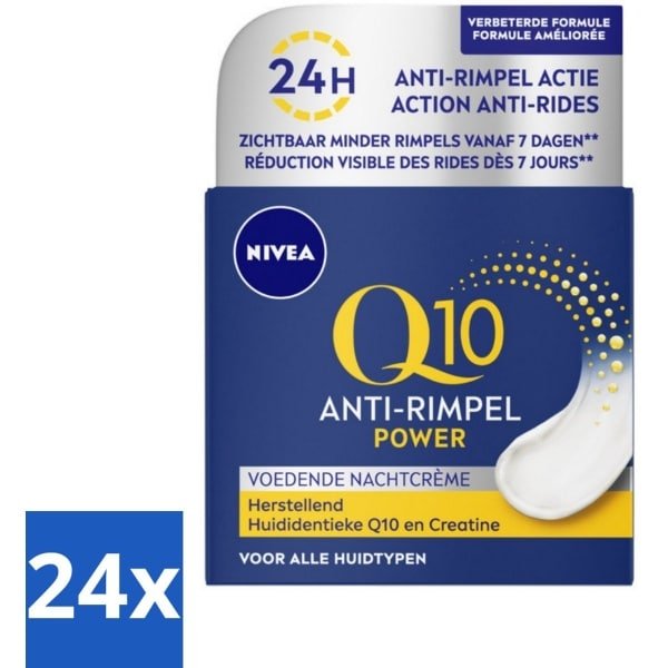 NIVEA - Nachtcrème - Q10 POWER Anti-Rimpel - Voor alle huidtypen - Met Q10 & Creatine - 50 ml - Voordeelverpakking - 24 stuks