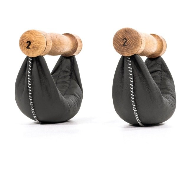 NOHRD Swing Dumbbells Eiken 8kg zwart- Design Hantels met Natuurleer en Eikenhout voor Dynamische Krachttraining