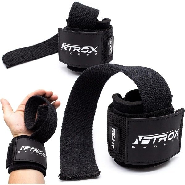 Netrox Sports® Professionele lifting straps met polsbandage voor bodybuilding, gewichtheffen, krachtsport, krachttraining en fitness, geschikt voor zware gewichten, heren en dames