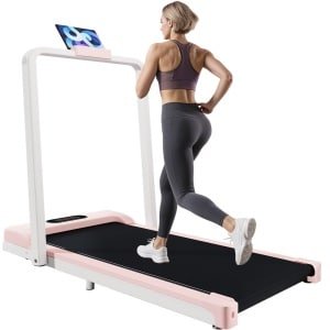 OKWISH Loopband Opvouwbaar - 119,5 x 54 x 105 cm - Metaal - Roze - Voor Wandelen en Kantoorgebruik - Met Led-Display