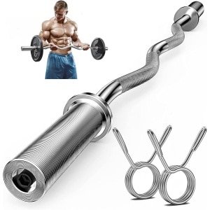Olympische Curl Bar 47 inch - EZ Bar voor Krachttraining - 167 kg Gewichtscapaciteit met 2 Veerkragen