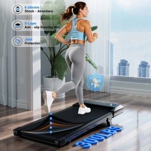 Onder Bureau Loopband - Wandelband - Volwassenen - Zwart - Staal & Kunststof - Compact Formaat - Afstandsbediening, LED Display & PitPat App - Opvouwbaar, Stil, 6% Helling, 2,5 PK, Tot 136 kg