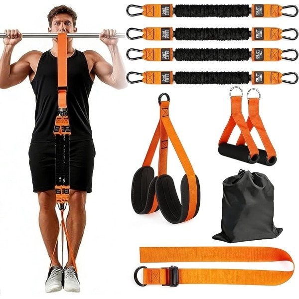 Optrekbanden Set - Weerstandsbanden Krachttraining - Spierversterking Thuis - Verstelbare Weerstand - Tot 136 kg - Oranje