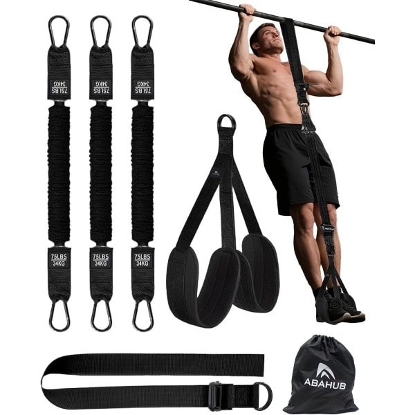 Optrekbandenset - Weerstandsbanden Kracht - Fitness Krachttraining - Verstelbare Weerstand - Tot 225 kg - Zwart