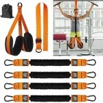 Optrekhulp Set - Weerstandsbanden Krachttraining - Eigen Gewichtstraining - 4 Banden 136kg - Met Voetsteunen - Zwart Oranje