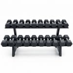 PH Fitness Hexa Dumbbell Voordeelset 2-20 KG (220 KG Totaal, 2 KG Stappen) met 2-laags rack - Hex / Hexagon Dumbbells & Dumbells - Inclusief Stevig Dumbbell Rack - Voor Krachttraining, Crossfit & Thuisgebruik