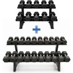 PH Fitness Hexa Dumbbell Voordeelset 2-30 KG (480 KG Totaal) met 2-laags rack - Zeshoekige Hex / Hexagon Dumbbells & Dumbells - Inclusief Professioneel Two-Tier Dumbbell Rack - Ideaal voor Krachttraining & Home Gym