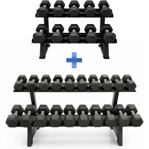 PH Fitness Hexa Dumbbell Voordeelset 2-30 KG (480 KG Totaal) met 2-laags rack - Zeshoekige Hex / Hexagon Dumbbells & Dumbells - Inclusief Professioneel Two-Tier Dumbbell Rack - Ideaal voor Krachttraining & Home Gym
