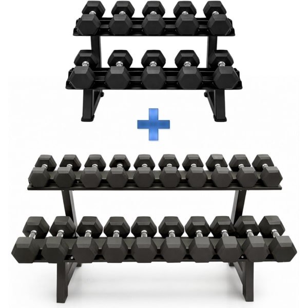 PH Fitness Hexa Dumbbell Voordeelset 2-30 KG (480 KG Totaal) met 2-laags rack - Zeshoekige Hex / Hexagon Dumbbells & Dumbells - Inclusief Professioneel Two-Tier Dumbbell Rack - Ideaal voor Krachttraining & Home Gym
