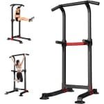 Power Tower Optrekstang - Fitness Toren Krachttraining - Thuis Trainen - In Hoogte Verstelbaar - 210 cm - Zwart Rood