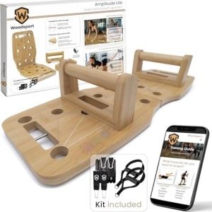 Premium bamboe push-up board - 65 cm opvouwbare pompplank met krachttraining elastieken en 30-in-1 trainingshandleiding