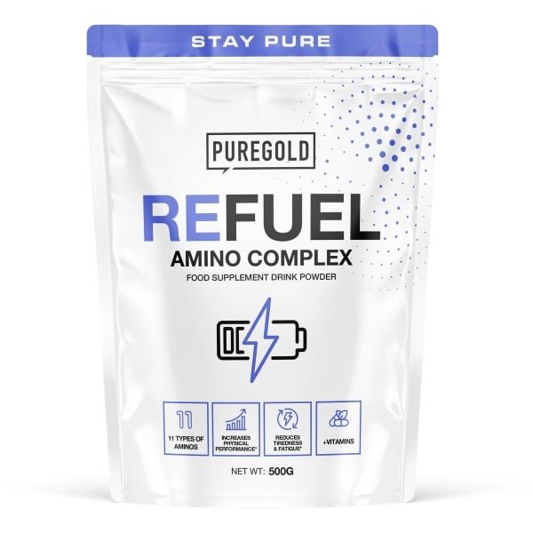 Pure Gold Refuel Poeder - Strawberry - 500g - 11 Aminozuren, Creatine, Koolhydraten, Vitaminen & Mineralen