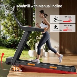 ROBORE SF20 opvouwbare loopband voor thuisgebruik met 15% hellingshoek, snelheid van 12 km/u, maximaal draagvermogen van 136 kg, stille borstelloze 3,0 pk motor, loopvlak van 97 x 40 cm, drievoudige schokdemping en 7-laags demping.