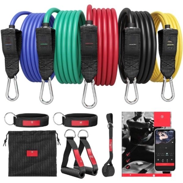 Resistance Bands Fitness Set - 11-Delige Weerstandsbanden Set met Handvaten, Enkelbanden & Deuranker - Incl. Trainings eBook - Elastische Expander Banden voor Krachttraining & Workout Thuis