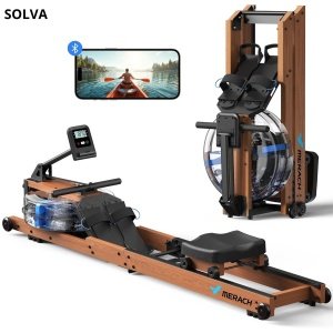 SOLVA Roeitrainers - Roeitrainer - Roeimachine - Bluetooth-verbinding - Tot 180 Kilo - Opvouwbaar - 184 x 46 x 76 cm - Houtkleur Met Zwart