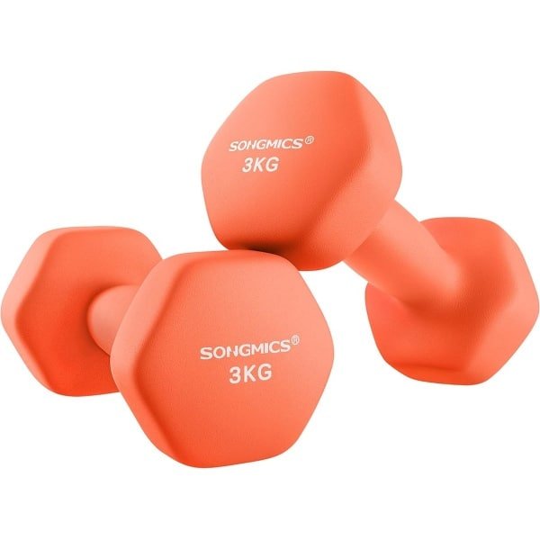 SONGMICS Set van 2 zeshoekige - 2x 3 kg - totaal 6 kg - halters met neopreen coating voor krachttraining, fitness, training thuis