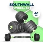 SOUTHWALL Dumbbells set Verstelbaar met Halterstang tot 40kg - Halterset - Fitness Stang - Fitness Gewichten Set - Professionele 2-in-1 Dumbbellset - Home Gym - Krachttraining - Gebruiksvriendelijk - Multifunctioneel - Dumbell set 40 kg