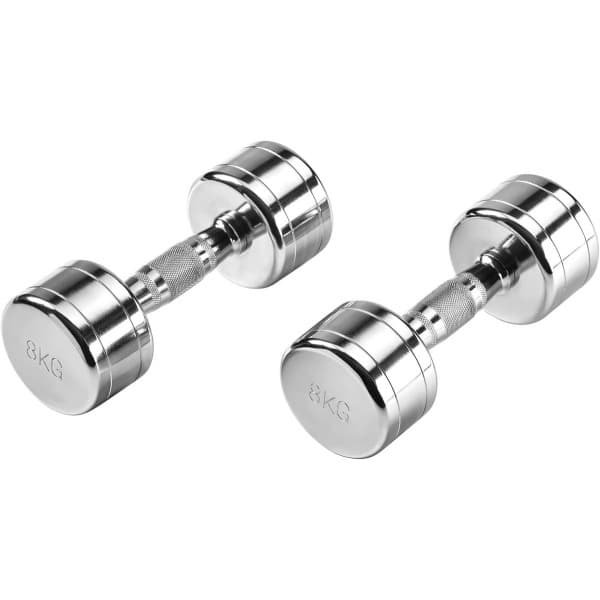 Set Dumbbells 2x8 kg Chroom Gepoetst met Anti-Slip Grip voor Krachttraining