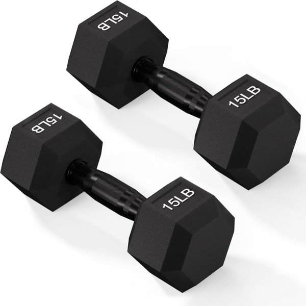 Set Dumbbells 6.8kg Rubber Zeshoekig met Antislip Handvat voor Fitness & Krachttraining