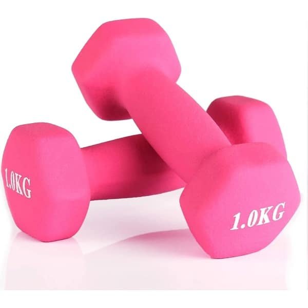 Set Neopreen Halters 1 kg - 2 Stuks Roze - Thuisfitness en Krachttraining - Comfortabele Grip - Voor Dames en Kinderen