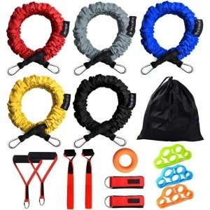 Set Weerstandsbanden 15 Delig met Beschermende Nylon Hoezen | Krachttraining & Fitness