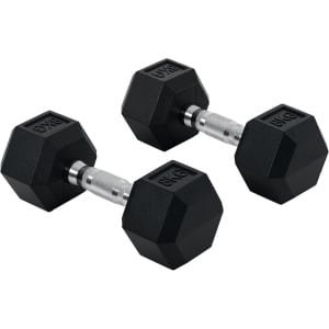 Set van 2 Halters 16 KG Totaal - Rubberen Zeshoekige Gewicht voor Krachttraining en Fitness