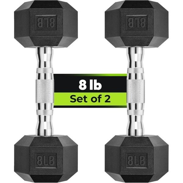 Set van 2 Rubberen Halters (3,6 kg) - Zeshoekige Handgewichten voor Krachttraining
