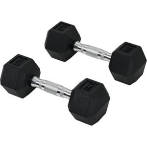 Set van 2 Zeshoekige Dumbbells Gietijzer & Rubber - 2x 5 kg Krachttraining Gewichten