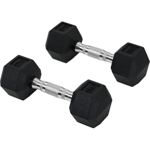 Set van 2 Zeshoekige Dumbbells Gietijzer & Rubber - 2x 5 kg Krachttraining Gewichten