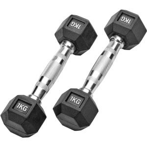 Set van 2x 1kg Zeshoekige Halters Rubberen Studio Gewichten voor Fitness en Krachttraining
