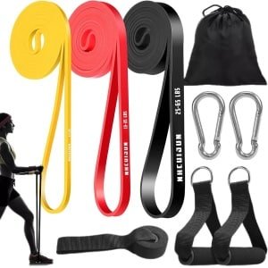 Set van 3 Weerstandsbanden met Handvatten en Deuranker voor Krachttraining en Fitness