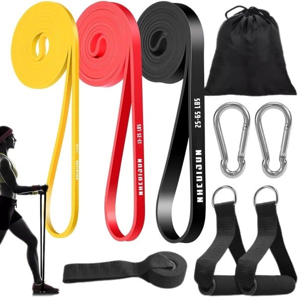 Set van 3 Weerstandsbanden met Handvatten en Deuranker voor Krachttraining en Fitness