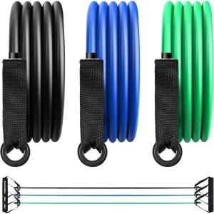 Set van 3 Weerstandsbanden met Schuimrubberen Handvatten | Fitness Elastiek voor Yoga, Pilates en Krachttraining