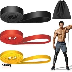 Set van 3 elastische fitnessbanden met verschillende weerstanden voor krachttraining