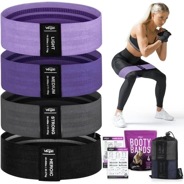 Set van 4 Stoffen Weerstandsbanden voor Krachttraining en Fitnessoefeningen