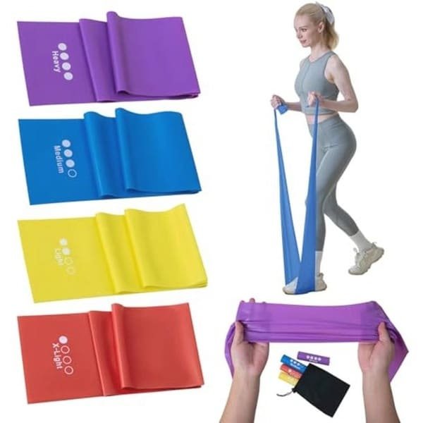 Set van 4 Weerstandsbanden met Weerstandsniveaus voor Fitness en Krachttraining - Ideaal voor Pilates en Yoga, Inclusief Draagtas