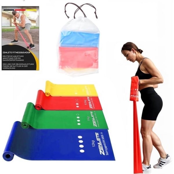 Set van 4 XL Fitness Elastiek Bands - 2 Meter Lang voor Krachttraining, Yoga en Fysiotherapie