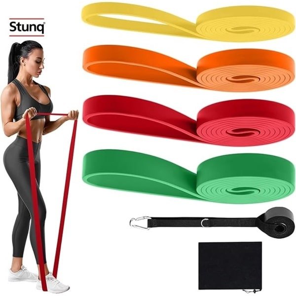 Set van 4 fitnessbanden met deurbevestiging en opbergtas voor krachttraining