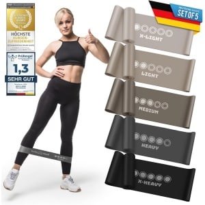 Set van 5 Weerstandbanden met 5 Niveaus voor Krachttraining, Yoga en Pilates