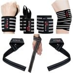Set van 6 Polsbandjes, Kniewikkelingen en Gewichthefbanden voor Krachttraining en Fitness