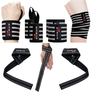 Set van 6 Polsbandjes, Kniewikkelingen en Gewichthefbanden voor Krachttraining en Fitness