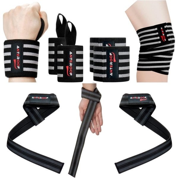 Set van 6 Polsbandjes, Kniewikkelingen en Gewichthefbanden voor Krachttraining en Fitness
