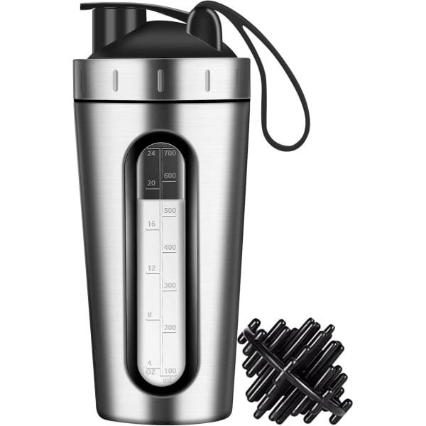 Shakerfles 830 ml - Lekvrije Protein Shaker met Zichtvenster, Geschikt voor Eiwitshakes, Pre-Workout & Smoothies - Roestvrij Staal